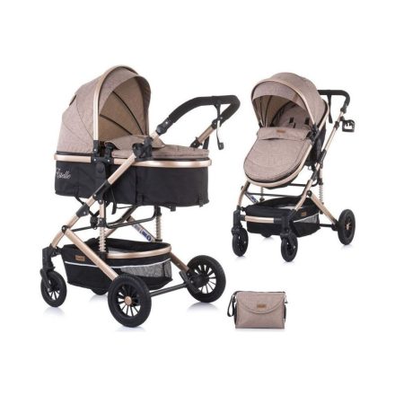 Chipolino Estelle babakocsi mózessé alakítható sport résszel + autóshordozó 0-13kg - Sand